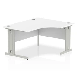 Image of Impulse 1400mm Right Crescent Desk White Top Silver Cable Managed Leg