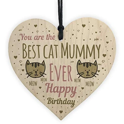 Image of RED OCEAN Best Cat Mummy Funny Mum Birthday Gifts Wooden Heart Humour Sign Keepsake