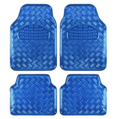 Image of BDK MT 641 BL Universal Fit 4 Piece Set Metallic Design Car Floor Mat Heavy Duty All Weather With Rubber Backing (Blue)