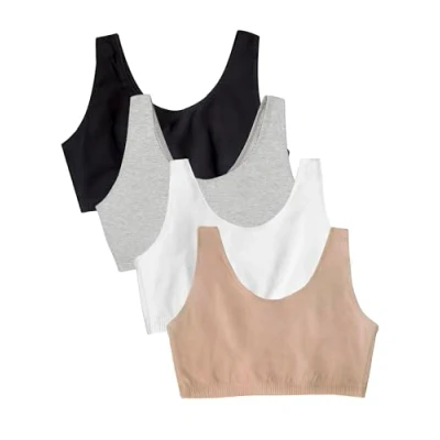 Image of Fruit of the Loom Women&#039;s Built Up Tank Style Sports Bra Value Pack, Opaque, Black/Heather Grey/Sand/White, 38 (Pack 4)