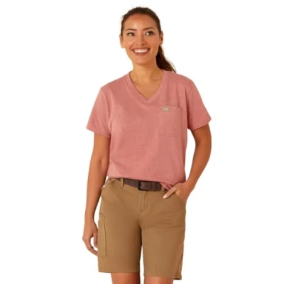 Image of Ariat Women&#039;s Rebar Cotton Strong V Neck T Shirt, Mineral Red Heather, L