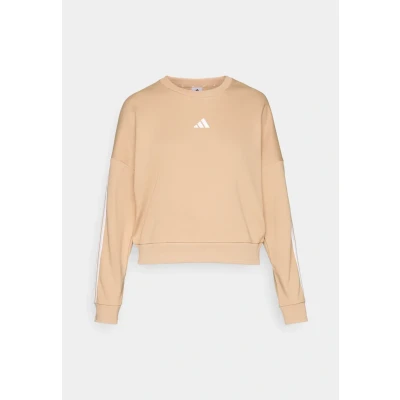 Image of adidas Women&#039;s ESSENTIALS 3 STRIPES FRENCH TERRY SWEATSHIRT, warm sandstone/white, XS