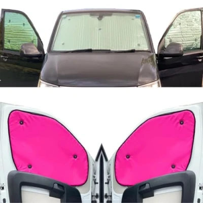 Image of Thermal Blinds Compatible With Iveco Daily (Years 2000 2014) (Front Set) Backing Colour in Pink, Reversible