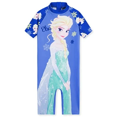 Image of Disney Girls One Piece Swimming Costume, Full Kids Swimsuit Gifts (Blue Elsa, 7 8 Years)