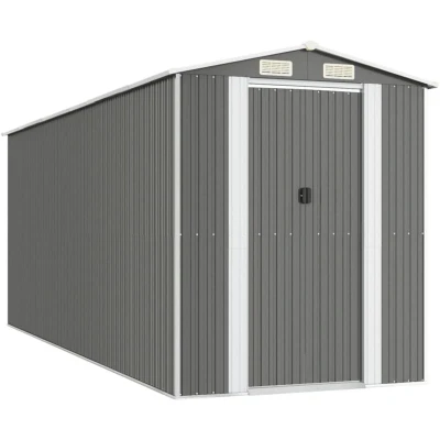 Image of vidaXL Garden Shed Light Grey 192x523x223 cm Galvanised Steel