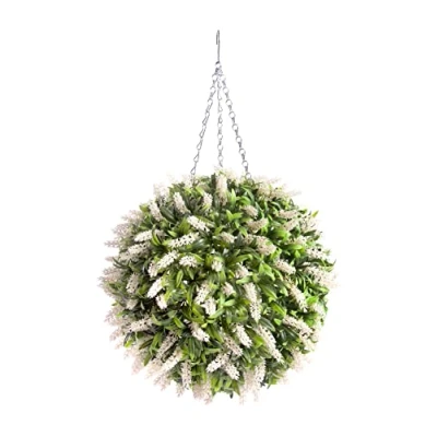Image of Best Artificial 38cm White Ivory Lavender Flower Ball Lush Long Leaf Topiary Grass **UV Fade Protected**