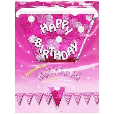 Image of amscan International Pink Sparkle Party 4 m Bunting Flag Banner Happy Birthday