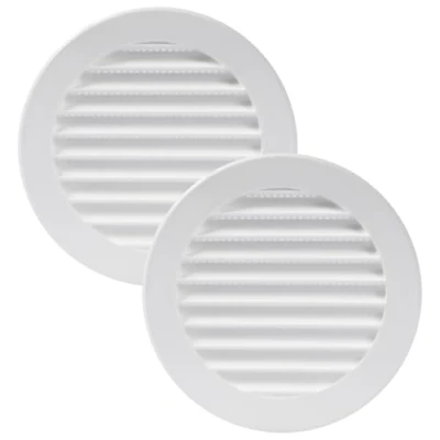 Image of Vent Systems 100 mm / 4&quot; Inch Round Soffit Cover Pack of 2 White Louvered Plastic Grill Grille with Screen Mesh HVAC, Ducting, Pipe Air Supply Vents for Bathroom, Kitchen