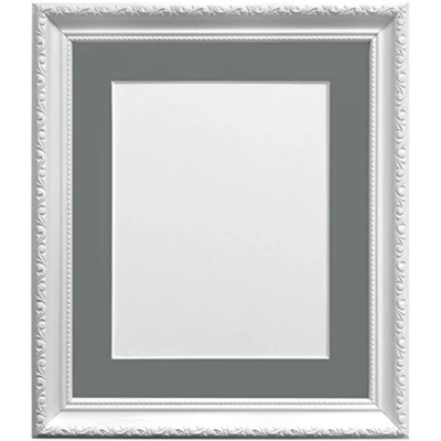 Image of FRAMES BY POST Shabby Chic Picture Photo Frame, Plastic, White with Dark Grey Mount, 14 x 11 Image Size 10 8 Inches