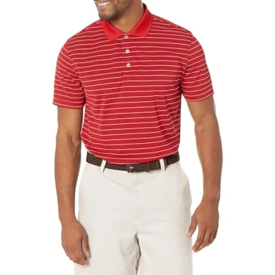 Image of Amazon Essentials Men&#039;s Slim Fit Quick Dry Golf Polo Shirt, Red White Stripes, M