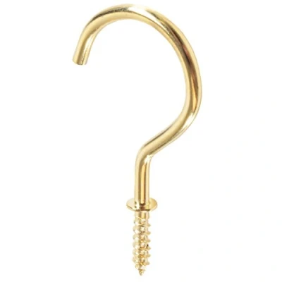 Image of 10x Large Polished Brass Cup Hooks 50mm Kitchen