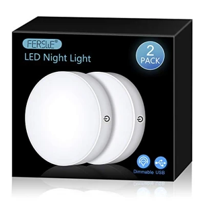 Image of Ferswe Dimmable Touch Lights, Rechargeable LED Night Lights with 1000mAh Large Battery, Stick on Light for Closet, Bedroom, Wardrobe and Kitchen (2 Pack)