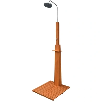 Image of vidaXL Outdoor Shower Durable Eucalyptus Wood and Steel Construction Adjustable Height Showerhead Connects to Garden Hose Easy Assemble