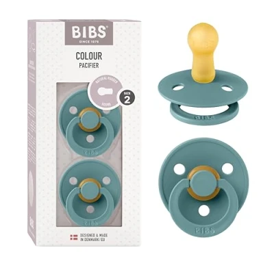 Image of BIBS Colour Soother 2 Pack, BPA Free Dummy Pacifier, Round Nipple. Natural Rubber Latex, Made in Denmark, Size (6 18 Months), Island Sea