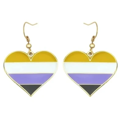 Image of Nonbinary Heart Shape Pride Dangle Earing Gay &amp; Lesbian LGBT Gifts Rainbow Jewelry