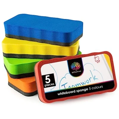 Image of OfficeTree 5X Whiteboard Eraser Magnetic 5 Coloured Rubber Dry &amp; Effective Cleaning Erasers Board Chalk