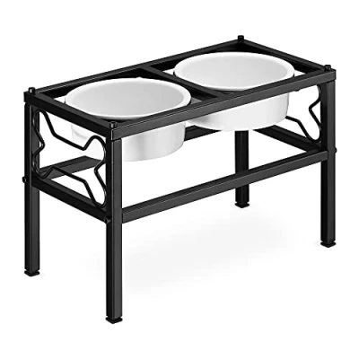 Image of Navaris Double Raised Dog Bowls Large with Stand for Medium and Dogs Ceramic Food Bowl Dishes Elevated Metal