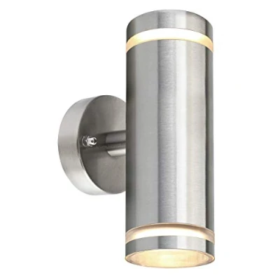 Image of Modern Outdoor Wall Light Up Down IP65 Stainless Steel Clear Diffuser ZLC308 Includes GU10 4w LED (Warm White)