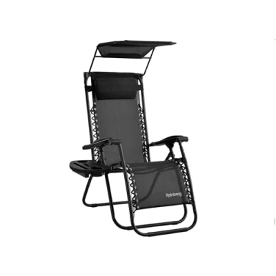 Image of Rainberg Zero Gravity Lounger Chair, Outdoor &amp; Garden Sunloungers, Folding Reclining Patio Cup Holder, Soft Cushion and Headrest for Poolside, Camping, Coffee (Recliner Chair with Sun Shade)