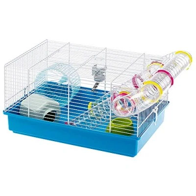 Image of Ferplast Paula Large Hamster Cage Spacious Interactive Habitat with External Tunnel System Exercise Wheel &amp; Accessories Included Easy Clean, 46x29.5xh24.5cm