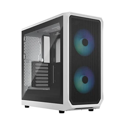 Image of Fractal Design Focus 2 RGB White Tempered Glass Clear Tint Mesh front Two 140 mm Aspect fans included ATX Gaming Case