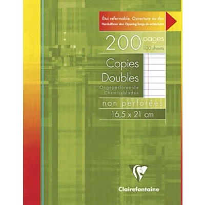 Image of Clairefontaine Ref 593C Un Punched Double Sheets (Pack of 100 Sheets) 16.5 x 21cm in Size, Lined Rulings with Margin, 90gsm Brushed Vellum Paper White