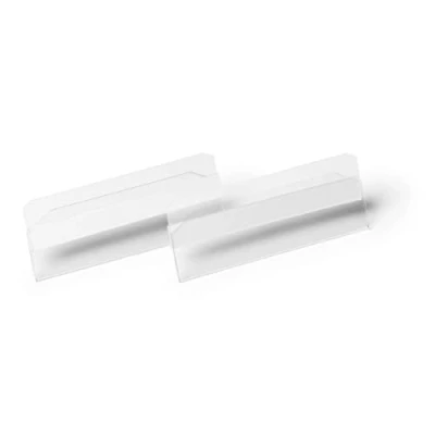 Image of Durable Hard Cover Ticket Holder Self Adhesive Label 100 x 38mm Pack of 10 Transparent Perfect for Labelling Shelves and Racking