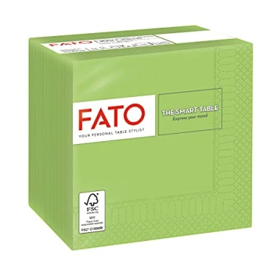 Image of Fato Disposable Paper Napkins, Ideal for Aperitifs and Cocktails, Pack of 100 Size 24x24 Folded in 4, 2 ply, Colour Apple Green, 100% Pure Cellulose, FSC Certified