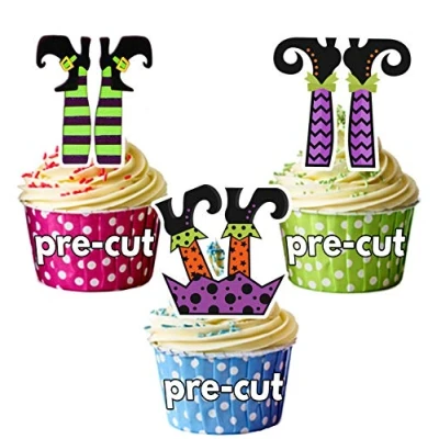 Image of AK Giftshop PRE CUT Halloween Witches Legs Edible Cupcake Toppers/Cake Decorations (Pack of 12)