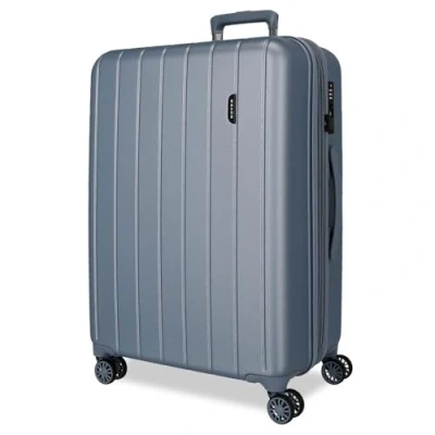 Image of Movom Wood Blue Big Suitcase 52x75x33 cm Rigid ABS TSA Lock 109 Litre 4.9 kg 4 Double Wheels, Silver