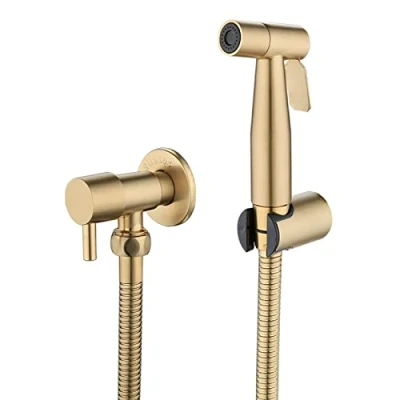 Image of LOSCHEN Stainless Steel Bidet Sprayer kit for Toilet,Hand Held Shattaf Toilet Attachment Pet Bath/Personal Hygiene/Bathroom/Closestool,Easy to Install (Gold)