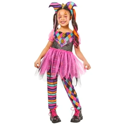 Image of Rubies 1001712S000 Harlequin Girl Kids Fancy Dress, Multi, 7 8 Years
