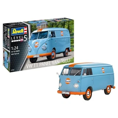 Image of Revell 07726 VW T1 Panel Van (Gulf Decoration) 1:24 Scale Unbuilt/Unpainted Plastic Model Kit Car, Moulded colour