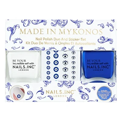 Image of Nails Inc Made in Mykonos Duo, white and blue, 2 x 14ml