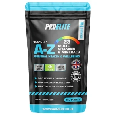 Image of Multivitamins &amp; Minerals 180 Vegan Tablets One A Day 100% RDA 23 Essential Vitamins in Z Multivitamin Tablet Made The UK by PROELITE