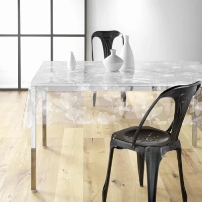Image of Douceur d&#039;Intérieur, Danela 14/100E Tablecloth 140 x 240 cm White PVC Printed Crystal