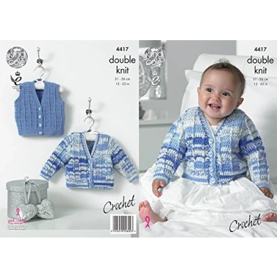 Image of King Cole 4417 Crochet Pattern Baby Cardigan and Waistcoat in Cherish DK