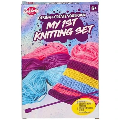 Image of M1SS My 1st Knitting Set, Design and Create Your Own, Perfect for Beginners Children, Kit Includes Instructions, Coloured Wool Needles