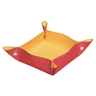 Image of RHODIA 194598C Coral Reversible Tidy Box 12x12x4.5 cm Orange Saddle Stitching, Magnetic Corners Faux Leather Home Office Collection Rhodiarama Organization &amp; Designer Storage
