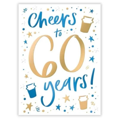 Image of Male 60th Birthday Card for Him Age 60 Contemporary Confetti and Stars Design Special Finishes Made in the UK Eco Friendly