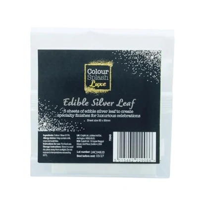 Image of Colour Splash Edible Silver Leaf 5 Pack Ultra Fine Food Safe For Cake Decorating, Baking, Cooking, Desserts, Chocolate, and Craft 80mm x