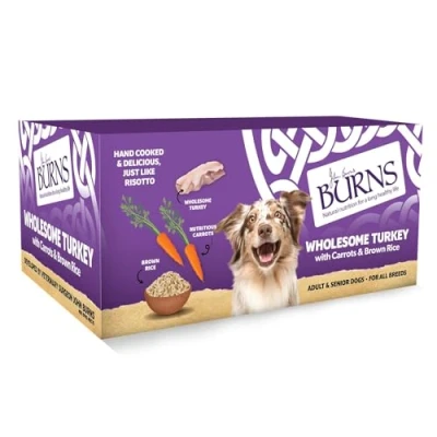 Image of Burns Pet Nutrition Natural Wet Dog Food For Adult &amp; Senior Dogs Wholesome Turkey with Carrots and Brown Rice 12 x 150g