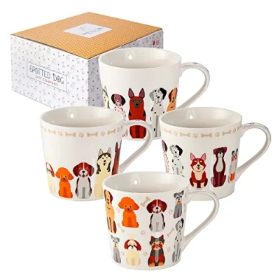 Image of SPOTTED Dog GIFT COMPANY Mugs, Coffee Mug Set of 4, Breeds Themed Ceramic Porcelain China Tea Cups, Gifts for Lovers and Animal Women Men, 380ml / 13oz