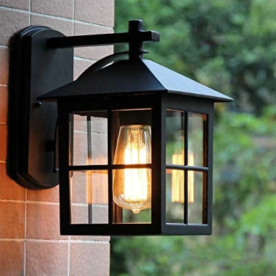 Image of Mengjay Wall Lamp Vintage Lantern Light E27 Retro Sconce Fixture for Garden Porch Bar Pathway,Coffee Room Outdoor IP23 Waterproof Lantern（23.5x26.5cm）