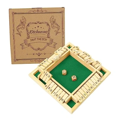 Image of Kitchnexus 4 Player Shut The Box Wooden Table Game Classic Dice Board Toy