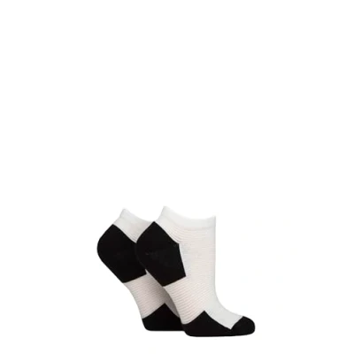 Image of Elle Ladies Bamboo Sheer Stripe Cushioned Heel and Toe No Show Socks Pack of 2 White/Black 4 8