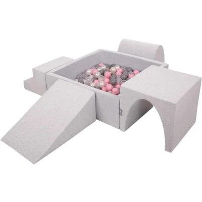 Image of KiddyMoon Foam Playground For Kids With Square Ballpit (300 Balls ∅ 7Cm/2.75In) Soft Obstacles Course And Ball Pool Made In EU, Lightgrey:Pearl/Grey/Transparent/Powderpink