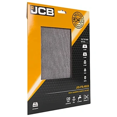 Image of JCB 120 Grit Mesh Sanding Sheets 2 x Medium Metal Paper Power Tool Accessory Compatible with Palm Orbital and Disc Sanders Ideal for Surface Preparation Finishing