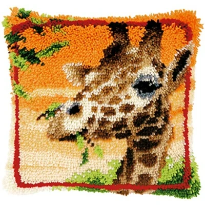 Image of Vervaco Latch Hook Cushion Giraffe Eating Leaves