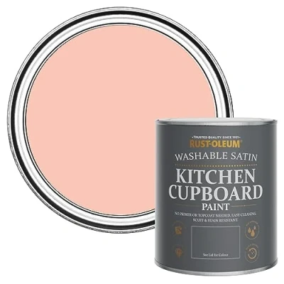 Image of Rust Oleum Peach Scrubbable Kitchen Cupboard Paint in Satin Finish Happy As A Clam 750ml
